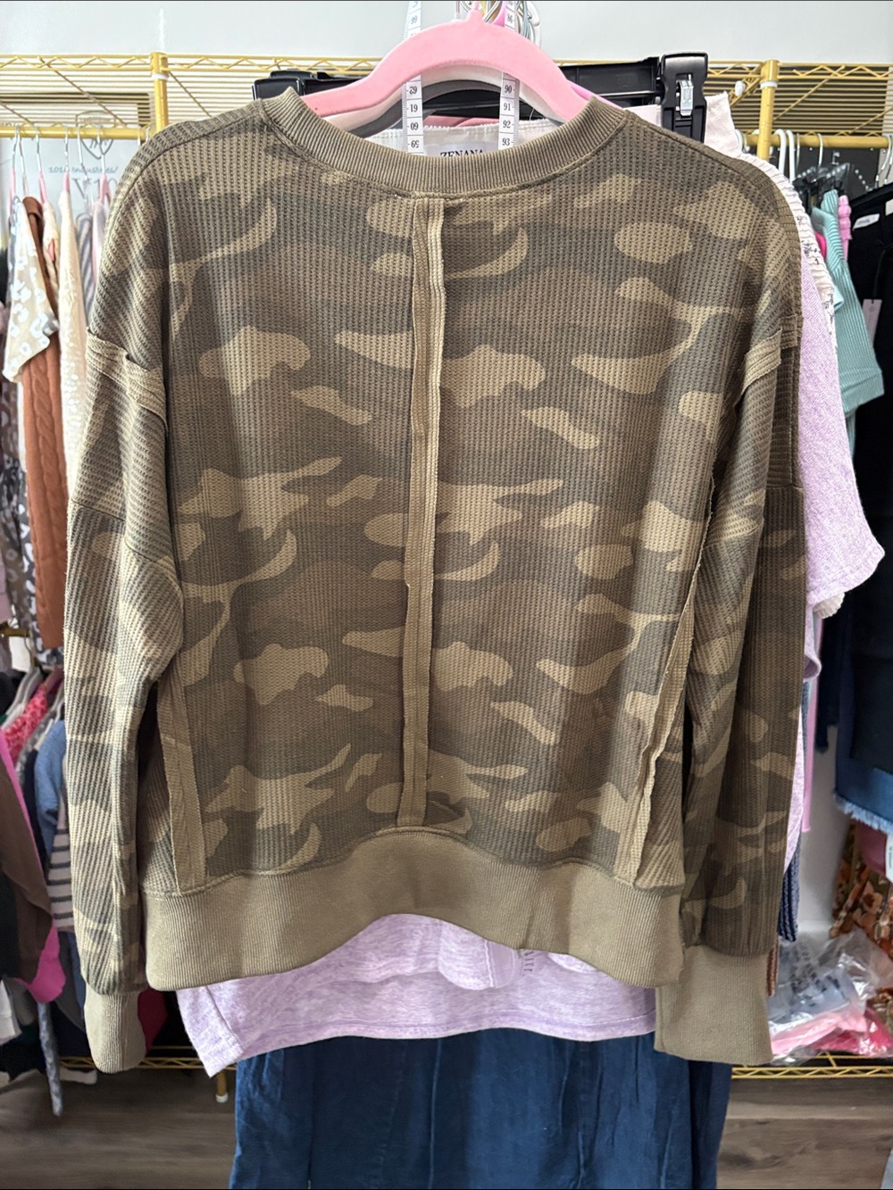 Camo Waffle Knit Pullover Sweatshirt - Picture 4 of 4